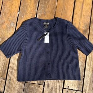 House of Harlow 1960 Cashmere Deep Blue Short Sleeve Cardigan, L